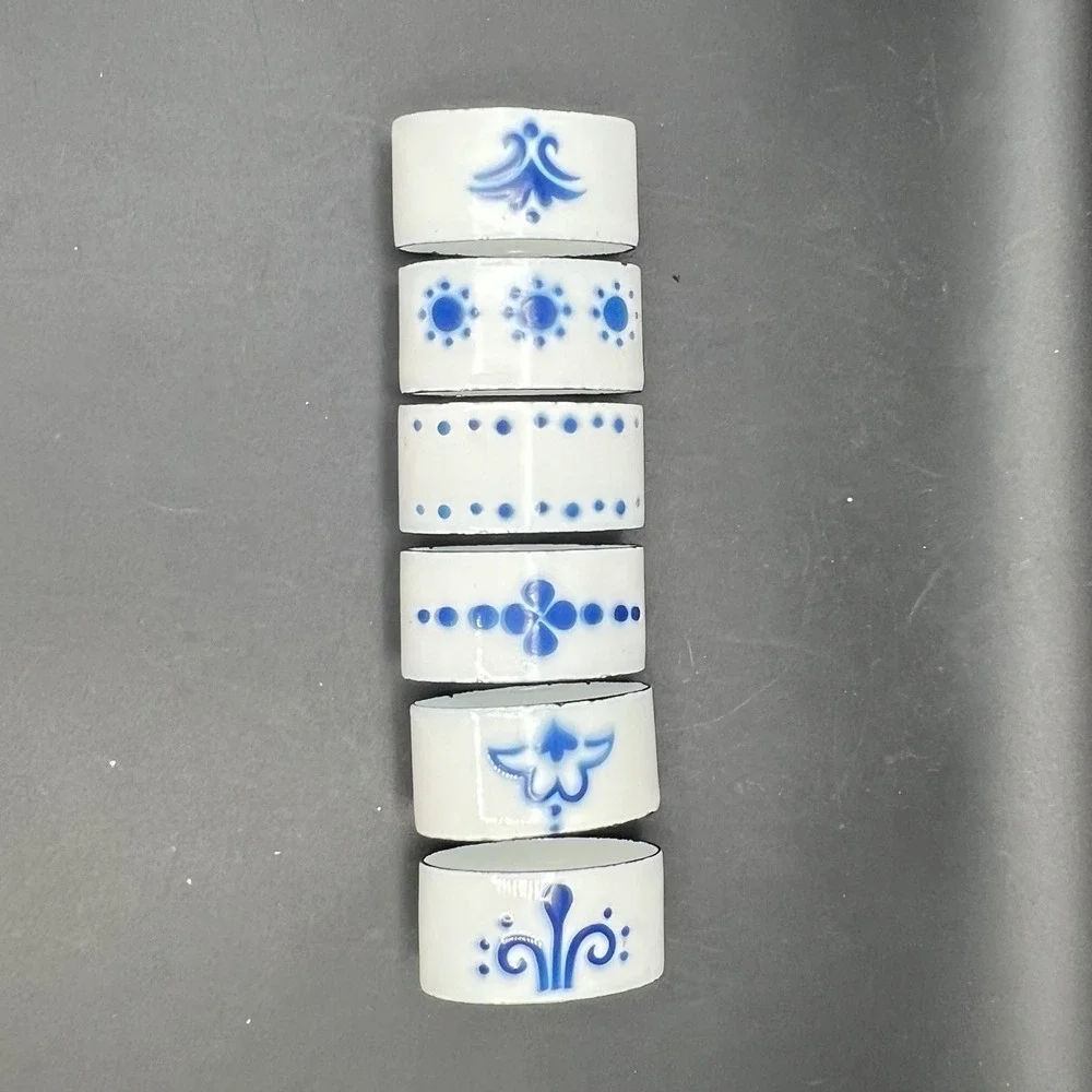 IKEA Heder Swedish Blue White Enamel Napkin Rings Set of 6 Katarina Brieditis